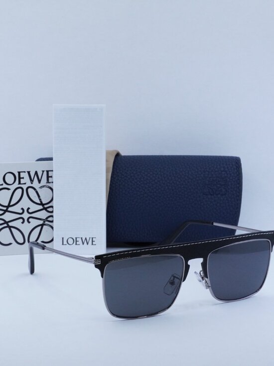 Loewe LW40006U 20A Sunglasses Silver/Black Leather Browline Frame, Smoke Lenses main image 9